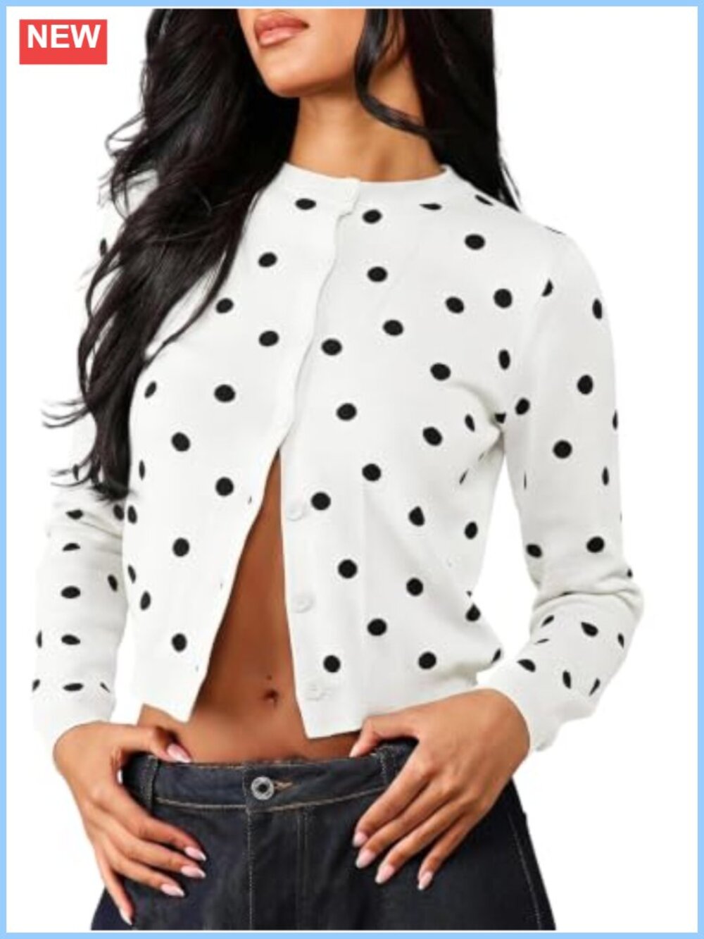 Women's Polka Dots Lightweight Button Down Cardigan Long Sleeve Knit